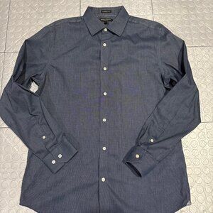 Banana Republic Non-Iron Cotton Camden Fit Button Dress Shirt Navy Blue Circle L